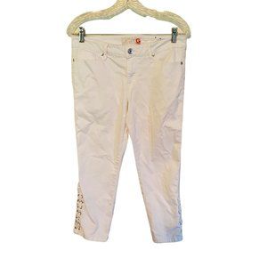 G by Guess white cropped size 30 jeans with lace up hem